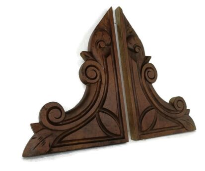 Couple French Corbels Hand Carved Wood  Pediment Ornate Finial Architectural Brackets Finials