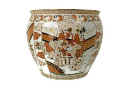 L Vintage Chinese Porcelain Koi Fish Bowl Planter Vase Cachepot Flower Pot 16"