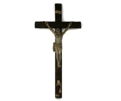 Large  hand Carved Wood Hanging Crucifix Jesus Christ Cross Vintage  Spelter Corpus Christi  