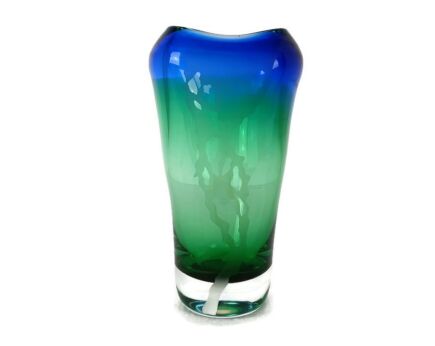 Blue and green vase Murano Glass vase Vintage hand Blown Italy Venetia Gorgeous
