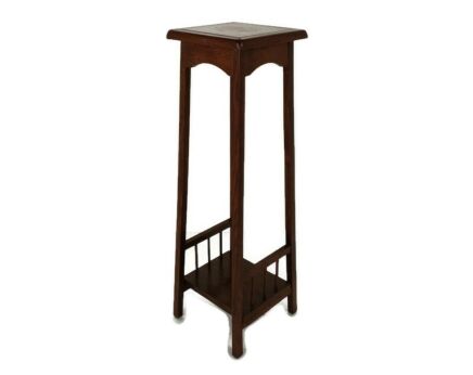 Vintage wood Pedestal Display Table Plant Stand Tile Victorian scene Two Tier Barn country style