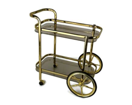 Bar Cocktail Tea Cart Trolley Hollywood Regency Kitchen Island Chrome smoked Glass Modernist 