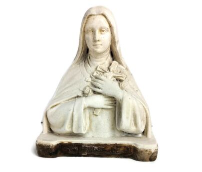 Bust Statue Saint Therese Lisieux Little Flower of Jesus Plaster Vintage