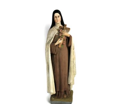 Statue Saint Therese Lisieux Little Flower of Jesus Plaster Vintage France