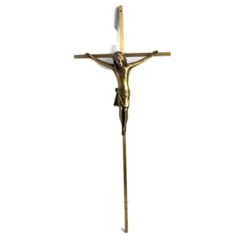 Vintage Slim Tall Brass Hanging Crucifix Cross Christianity, Brass Corpus, Jesus Christ
