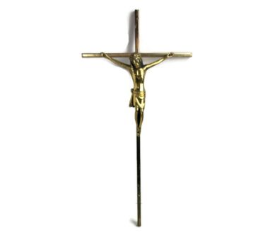 Vintage Thin Tall Brass Hanging Crucifix Cross Christianity, Brass Corpus, Jesus Christ