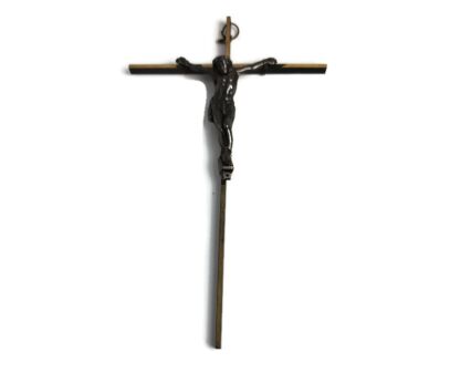 Small Vintage Tall thin  Brass Hanging Crucifix Cross Christianity, Brass Corpus, Jesus Christ