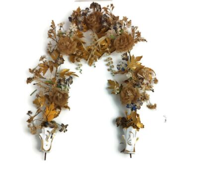 Antique Bridal Wedding Silk  Flowers Garland Wreath Boucquet mini fan flair vases