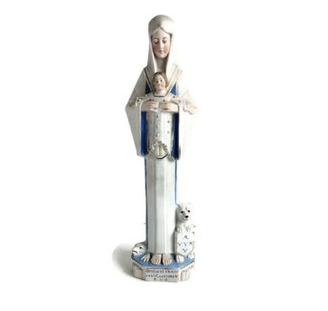 Porcelain Statue Our Lady Madonna Virgin mary with Infant jesus Dragon Lion Flanders