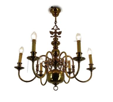 Flemish Dutch Chandelier 6 Arm Lights Brass  Brass  Vintage Barn Country style 