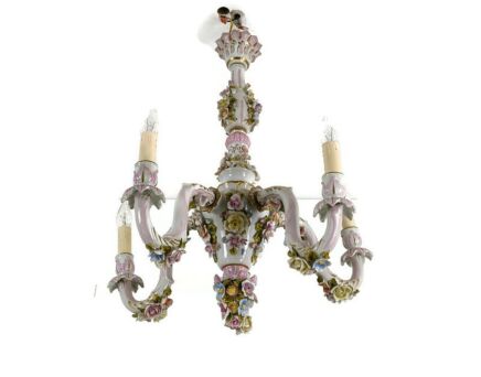 Capodimonte Italian Ornate Chandelier 5 arm Porcelain Roses Flowers Marked