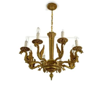 Gothic Dragon Chandelier France Gilded Brass 8 lights 8 arms Ornate Vintage