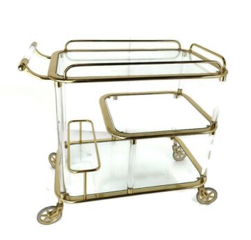 Serving Bar Cart in Lucite and Brass Charles Hollis Jones Style 1970s Kitchen Island