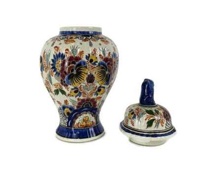 Polychrome Delft  Vase Urn Marked  Foo Dog  Porcelain Ceramic Hand Painted Vintage