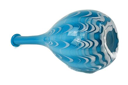 Vintage  Blue Opaline Glass Genie Bottle Vase  Decorative Funky Abstract Optic Pop Art