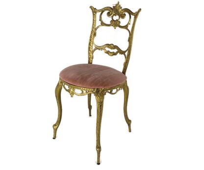 Vintage Chiavari Style Chair Brass Hollywood Regency Italian Pink Velvet Louis XV style 