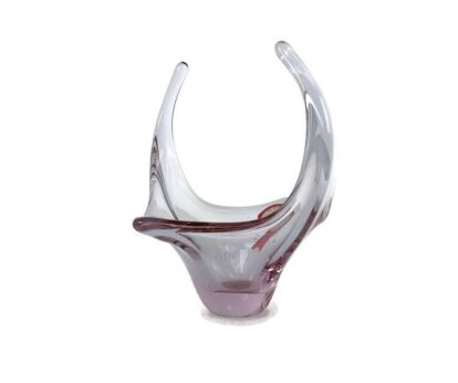Val St Lambert Belgium Bowl Dish Centerpiece Cranberry Art Glass Vintage Marked 