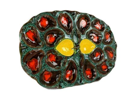 Large French Oyster Serving Plate Faience Ceramic Majolica  France Poterie  hand painted 