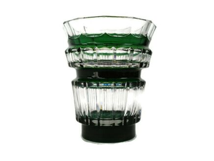 Green Cut to clear Crystal Vase Val St Lambert   Art Glass etched marking 