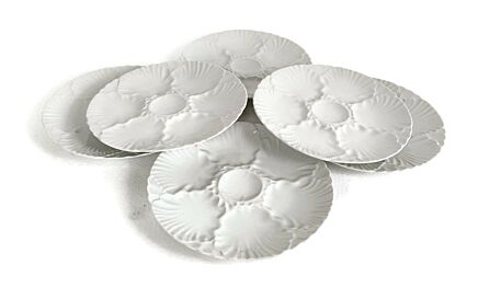 Set of 6 Oyster Plates Porcelaine White Germany Waldsassen Bareuther Bavaria Vintage