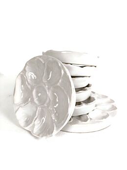 Set of 6 Oyster Plates plus one large serving tray Porcelain White Stylish Vintage Seafood Plates