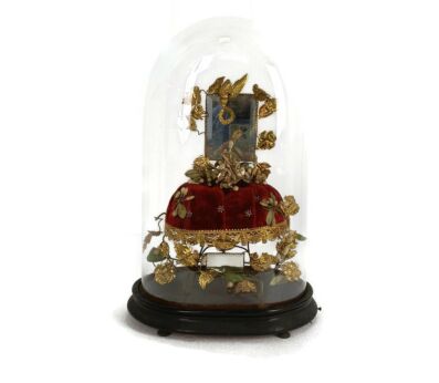 Antique Victorian French Bridal Wedding Dome Gold Gilt leaves Ormolu Birds 19th Century 