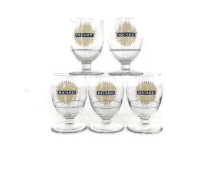 6 French Ricard Glasses Pastis Apero France Collector HTF vintage sunny