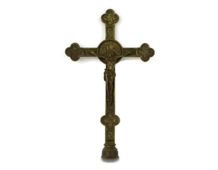 Religious  Antique Crucifix Ornate Brass Procession Torch  HTF 