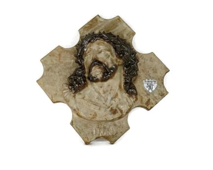 Jesus Christ Head of thorns Belgium Armogrès Wall hanging Pottery Faience