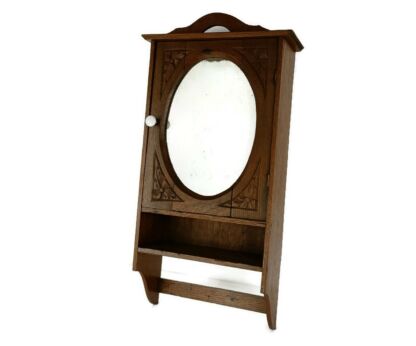 Art Deco Kitchen Apothecary Medicine Bathroom Cabinet Oval   Mirror 