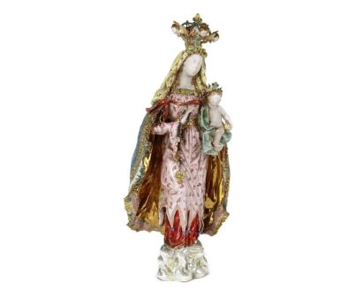 Virgin Mary Madonna Infant Jesus Christ Pattarino House Polychrome Statue  Large Terra Cotta