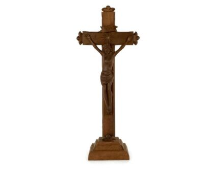 Standing Church Crucifix Wood Ornate hand carved wooden Corpus Large Vintage 
