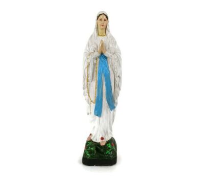 Vintage French Virgin Mary Madonna Our Lady of Lourdes Ave Maria Plaster Statue  