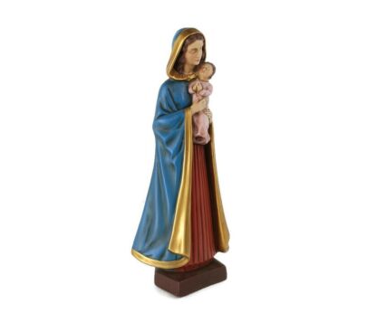 Virgin Mary Madonna Infant Child Plaster Statue Signed Fuortinati Guelfi Polychrome Art Deco