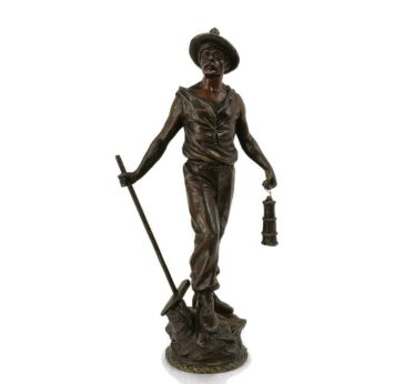 Sculpture Statue Spelter Working Man  Miner   French Art deco Figurine faux brass