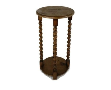 Large Barley twist two Tier hand carved wood Side table Plant stand Pedestal Gorgeous