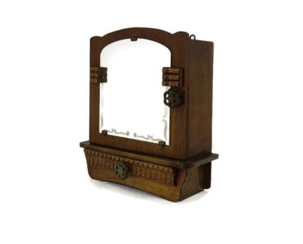 Art Deco Wood Kitchen Apothecary Bathroom Wall Cabinet Glass Mirror  small antique