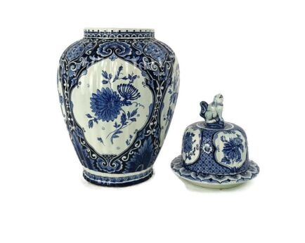 Royal Sphinx Maastricht Delft Vase Urn Marked Blue White Foo Dog 
