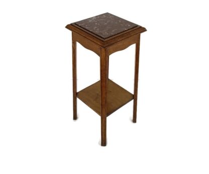 Antique Two tier Pedestal Plant Stand Bonsai table side Occasional table Carved Wood Marble Top