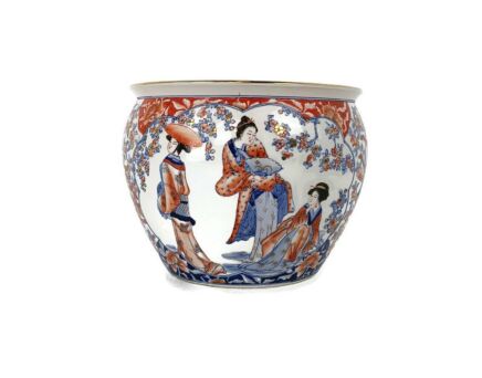 Vintage Chinese Porcelain Enamel Koi Fish Bowl Planter Vase Cachepot 