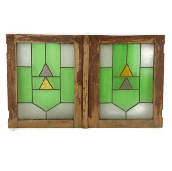 Pair Antique Leaded Glass hand Carved Wooden Door Panels Reclaimed Architectural  