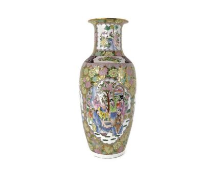 Chinese Porcelain Vintage Family Rose Vase Polychrome XL Modernist Birds of Paradise