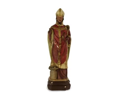 Statue Saint Eligius Elooi Patron Saint of Blacksmiths Gold and Silverversmiths Plaster HTF Collector Polychrome  