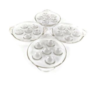 set of 4 French Escargots Snail Plates Dishes Stuffed Mushrooms Pyrex Glass  