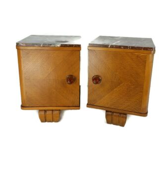 Pair Couple Antique Nightstands End tables Dresser Vanity Cabinets Funky Art Deco Nouvau Marble Tops