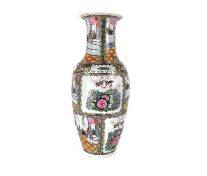 Chinese Porcelain Vintage Family Rose Vase Polychrome XL Modernist Geisha Beautiful