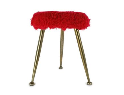Retro Red Plush Stool Chair Retro Metal Tripod Legs Mid Century Design Brass Funky Legs