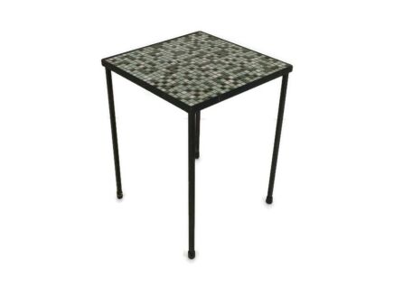 Vintage Small Side Table Plant stand Mosaic tiles Checkered pattern Funky Wrought Iron  