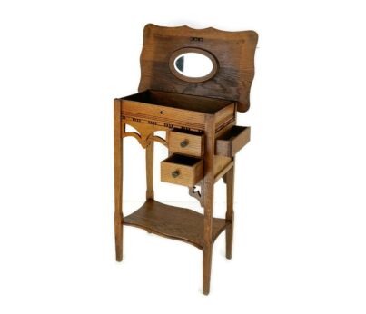 Exquisite Desk table Sewing Quilting Box Wood Antique Two tier Art Nouveau Gorgeous 