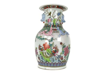 Chinese Vase hand Painted Vintage Dragons Lovely Family Rose Birds 